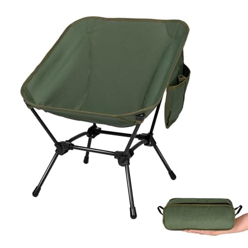 TOBTOS Ultralight Camping Chair, Portable Sturdy Folding Chair with Carry Bag and Side Pocket for Outdoor Camp, Travel, Beach, Picnic, Hiking, Backpacking (Green)