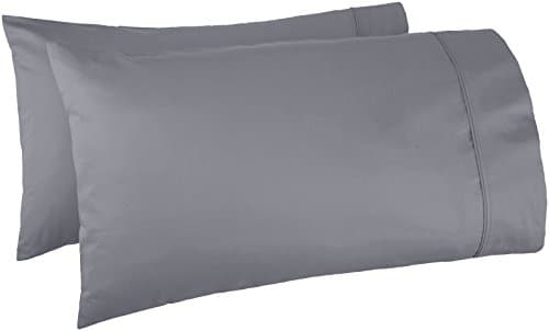 Amazon Basics 400 Thread Count 100% Cotton Pillow Cases, Sateen Weave, King, Dark Gray, 40" x 20", Set of 2, Pillows Not Included