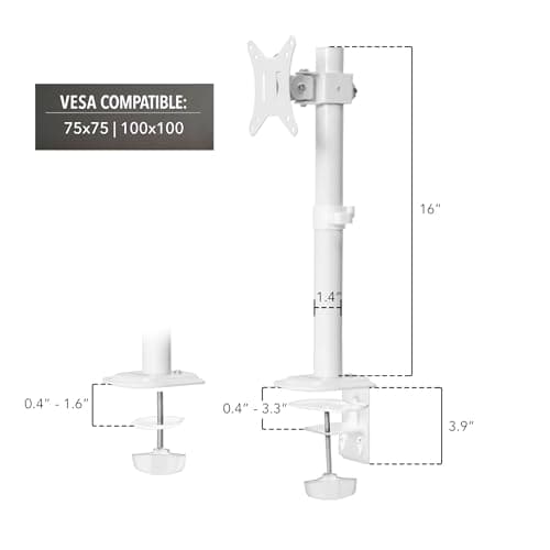Mount-It! White Single Monitor Stand – Adjustable Desk Arm for Computer Screens – VESA Compatible Holder Up to 32" 19.8 lbs – 360° Rotation, 160° Swivel, 40° Tilt – Space-Saving Clamp & Grommet Base 9