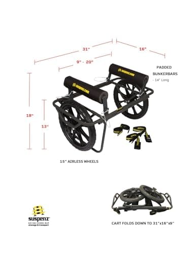 Suspenz Kayak Canoe Transport Cart, All-Terrain Super Duty Trolley Carrier with No-Flat Airless Wheels and Kickstand, 350 lb Load Capacity, Black (22-9908) 5