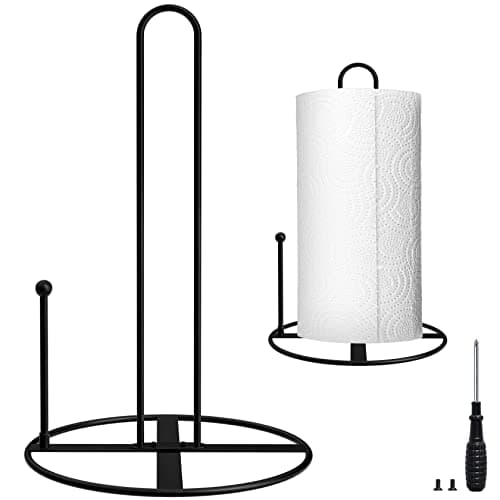 Black Paper Towel Holder Countertop Stand - Standing Modern Paper Towel Holders for Kitchen Standard and Large Size Rolls