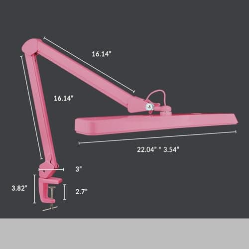 Neatfi XL 2,500 Lumens 30W LED Task Lamp for Manicure Table, Crafts, Workbench, Office - 22” Wide Shade Desk Light | Eye-Caring 6500K | 4-Level Brightness | Clamp Mount (Non-CCT, Pink) 7