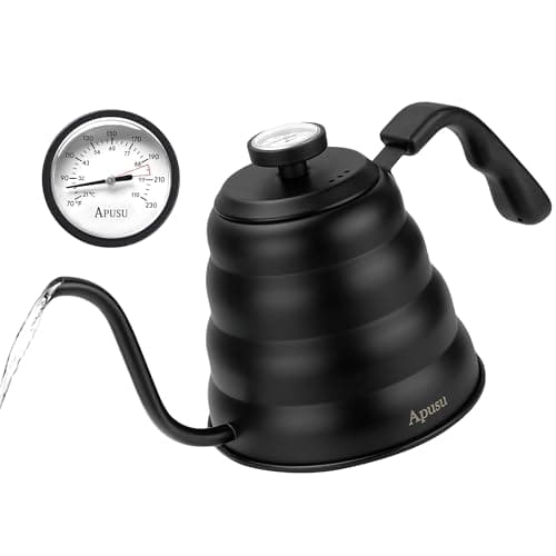 Tea Kettle with Thermometer Pot Black Stovetop Tea Kettle 40oz Gooseneck Kettle Teapot Pour Over Coffee Kettle with Thermometer,1200ml,5 Cup,Black,1Pack