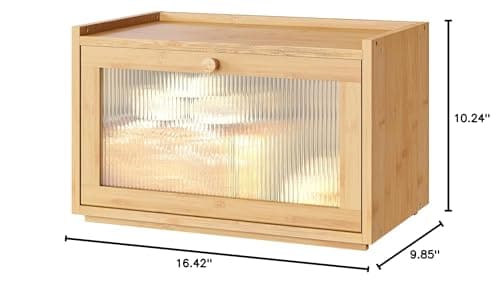 kiplant Large Bread Box for Kitchen Counter, Bamboo Bread Storage Container with Wavy Arcylic Transparent Door, Bamboo Wooden Farmhouse Bread Box for Your House 8