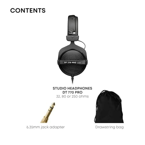 beyerdynamic DT 770 PRO, 250 Ohm, Closed Back, Over Ear, Wired Professional Studio Headphones, Audio Monitors, 3 m Coiled Cable, Black with Grey Velour Ear Pads 10