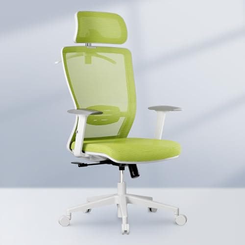 FLEXISPOT Classic Ergonomic Office Chair with High Back Swivel Computer Chair Executive Office Desk Chairs, with Lumbar Support/2D Headrest/Lockable Tilt Function, Foam Seat Cushion, White+Green