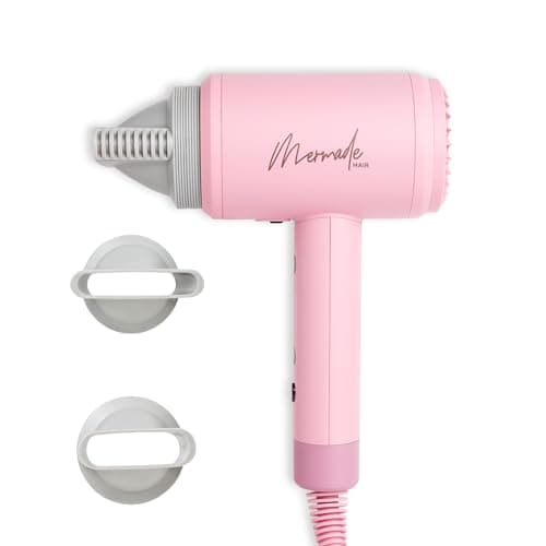 Mermade Hair Dryer - Blow Dryer, Hairdryer, Curly Hair Dryer, Professional Blowdryer for Fast Drying, Styling, Blowout, Compact & Portable, Works on All Hair Types - Pink (Pack of 1)