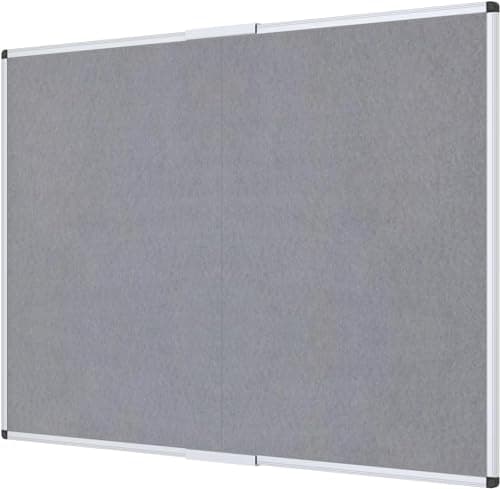 VIZ-PRO Large Fabric Bulletin Board/Foldable Notice Board Felt Gray, 72 X 48 Inches, Silver Aluminium Frame
