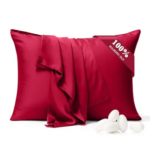 BYDHZN 100% Pure Silk Pillowcase 2 Pack for Hair and Skin, Both Sides 23 Momme Grade 6A+ Mulberry Silk Pillowcases with Hidden Zipper, Soft&Smooth Cooling Pillow Cases (Red, Queen 20x30)