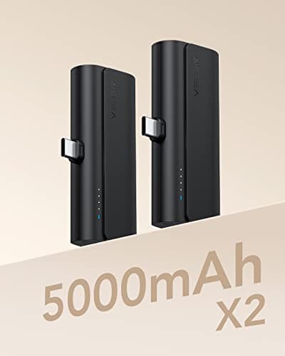 VEGER 2 Packs of Small USB C Portable Chargers, 5000mAh Power Bank Fast Charge Travel Essentials Battery Pack Compatible for iPhone 17/Air/17 Pro/17 Pro Max, Samsung Galaxy S25/S24/Android 9