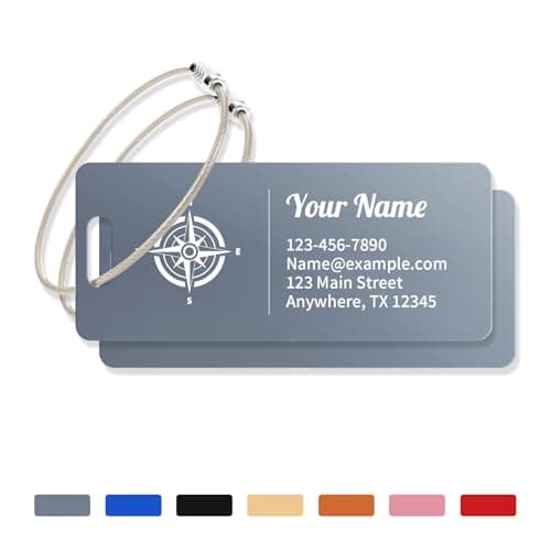 Personalized Luggage Tags for Suitcases, Custom Metal Luggage Tag for Bag, Durable Travel Tags, Laser Engrave Name Text, Gift for Travelers, 3x1.2 Inches (2, Gray, 3x1.3 Inches)