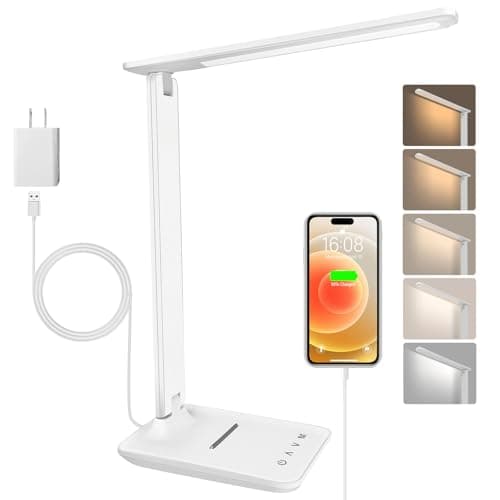 shinelife LED Desk Lamp for Office Home, Bright Desk Light with USB Charging Port, Adjustable Dimmable Desk Lamps 5 Modes 5 Brightness, Touch Study Lamp for Nail, Craft, Puzzle, Sewing, Study, White