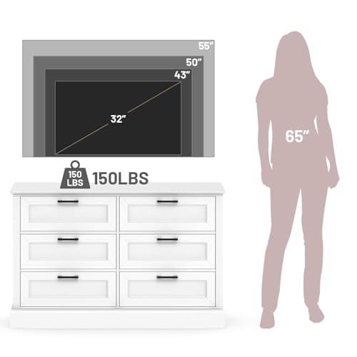 biukpci White 6 Drawer Dresser for Bedroom, Modern Chest of Drawers with Deep Drawers, Wood Double Dresser for Storage Clothes 6