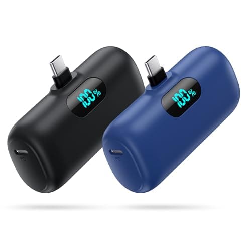 [2-Pack] Mini Portable Charger 5000mAh Power Bank,3A PD USB C Cell Phone Portable Power, LCD Display Battery Pack Compatible with iPhone 17/17 Air/16/16 pro/15/15 pro Max/Android/Samsung/Moto/LG etc