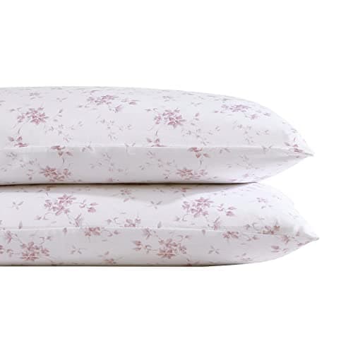 Laura Ashley Home - Standard Pillowcase Set, Cotton Sateen Bedding, Smooth & Wrinkle-Resistant (Garden Muse Pink, 2 Piece)