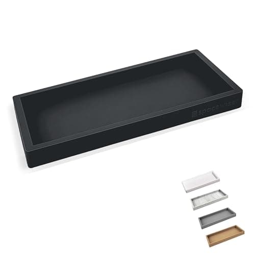 Spacewiser Countertop and Vanity Tray – Small 7.7” Silicone Tray, Soap Dispenser Trays, Bathroom Trays, Kitchen Soap Holder Sink Organizer Counter Caddy for Soaps Bottle Keys, Sponge Holder Dish Black