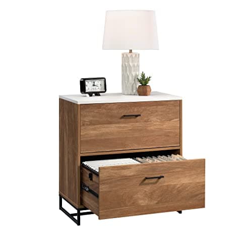 Sauder Tremont Row 2-Drawer Lateral File Cabinet with White Top, Sindoori Mango Finish 13