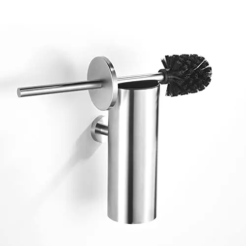 TINYROW Toilet Brush with Holder Bathroom Wall Mounted Toilet Bowl Brush Holder Toilet Brush Holder Brushed Nickel
