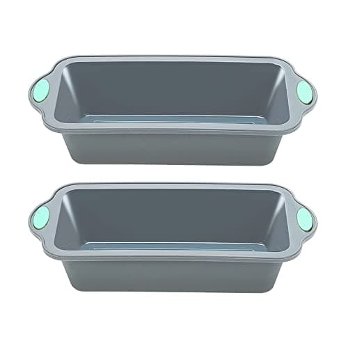 To encounter 9 Inch Silicone Bread and Loaf Pan, 2 Pack Food Grade Nonstick Silicone Molds for Baking Banana Bread, Meat Loaf, Pound Cake, with Metal Reinforced Frame More Strength