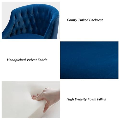 TINA'S HOME Velvet Home Office Chair with Gold Base, Comfortable Modern Cute Desk Chair, Adjustable Swivel Task Chair for Living Room Bedroom Vanity Study, Navy 6