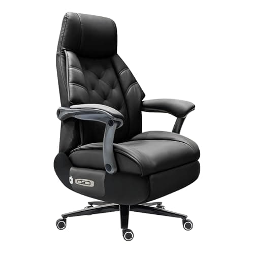 Kinnls Magnus Massage Office Chair with Ventilation and Heating,Leather Power Recliner Chair with Footrest,Big and Tall Ergonomic Comfy Home Office Desk Chairs High Back 500lbs (Black)