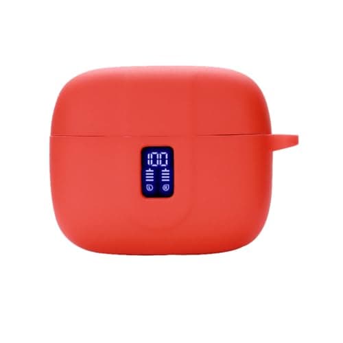smaate Earbuds Case Compatible with TAGRY X08 Wireless Headphone, Silicon Protective Cover with keychain, with window for LED display, Red