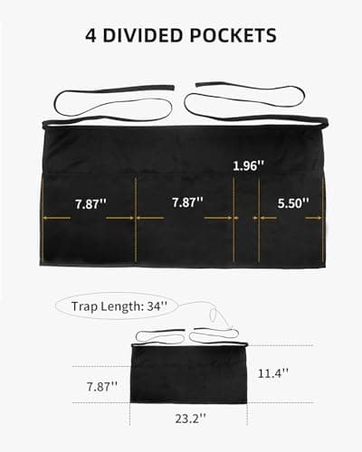 Xeoxarel Server Aprons with 4 Pockets, Unisex Waitress Waiter Waist Apron for Women and Man Half Black 11.5'' 6