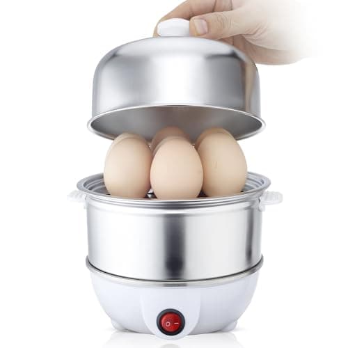 CACHOO Rapid Egg Cooker, 14 Egg Capacity Electric Egg Cooker with Auto Shut Off for Soft, Medium, Hard Boiled, Poached, Steamed Eggs, Vegetables and Dumplings, Stainless Steel Tray, Silver, EG1000