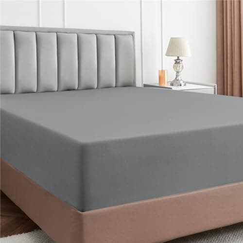 ChiXpace Queen Fitted Sheet - Hotel Luxury Single Fitted Sheet Fits 14 inch to 16 inch Mattress, Ultra Soft Bottom Sheet for Queen Size Bed, Grey, 60" x 80" 7