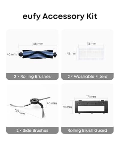 eufy Robot Vacuum C10 with Self Emptying, 8 Weeks Hands Free, Smart Mapping with LiDAR Navigation, 2.85-Inch Slim Design, Powerful Suction, Edge Expansion Brush for Pet Hair +Replacement Accessories 8