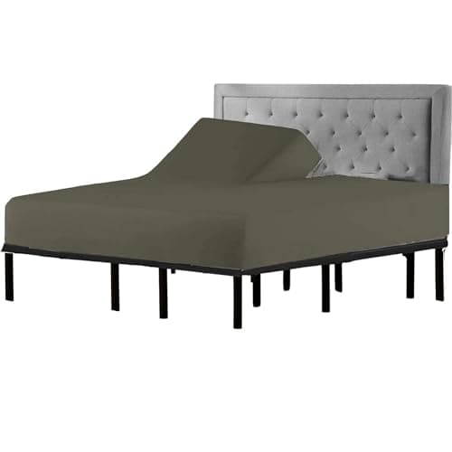 Split Top King Fitted Sheet for Adjustable Beds, 100% Giza Cotton, 34" Flex Head King Size, 1 Pc (Dark Grey)