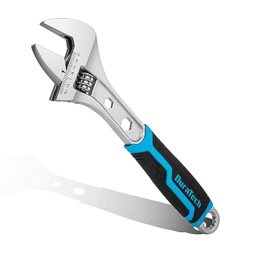 DURATECH 12 Inch Adjustable Wrench, 3-in-1 Spanner with Box End/Hex Function, CR-V Steel, Metric & SAE Scales, Chrome-plated, Bi-material soft Grip