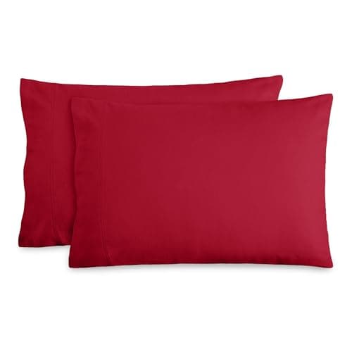 Bare Home Flannel Standard Pillowcases Set of 2-100% Cotton - Velvety Soft & Cozy - Double Brushed Heavyweight Flannel Pillowcases (Standard Pillowcase Set of 2, Red)