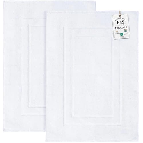 Feather & Stitch 2 Piece Towel Like Bath Mats - 30x21 Inch, 100% Cotton Terry Bath Mat, Bathroom Shower Floor Mats [NOT A Bathroom Rug], Soft Absorbent Washable Mats- White
