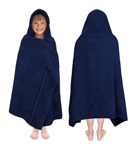 ORIGINAL KIDS Hooded Bath Towel Wrap - Ultra Soft 100% Cotton Terry Large Oversized Hooded Kids Towel with Border - Toddler Big Kid Shower Pool Beach Towel - Soft Absorbent Quick Dry - 30 x 54 - Navy