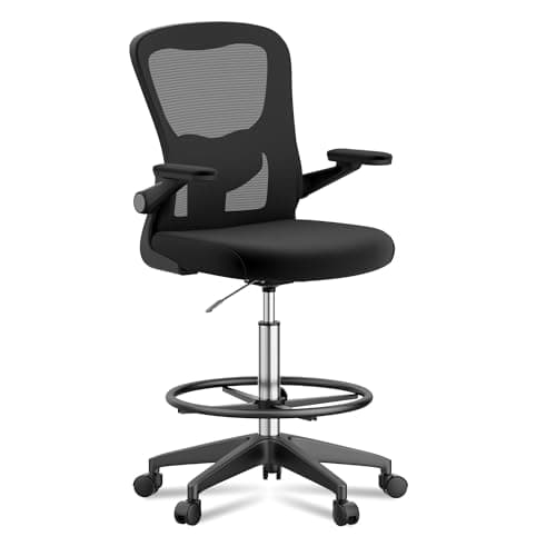 FLEXISPOT Big and Tall Mesh Office Drafting Chair, Comfortable Computer Chairs with Adjustable Lumbar Support and 3D Flip-Up Armrests, Standing Desk Chairs for Drawing Work(Black), TC1-NEW 8