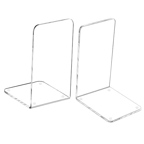 MerryNine Clear Book Ends 2pcs, Acrylic Bookends for Shelves, Non-Slip Bookend Decorative for Heavy Duty Book, Books Holder Stopper for Kids, Bookshelf Dividers Books Organizer for Office Home School