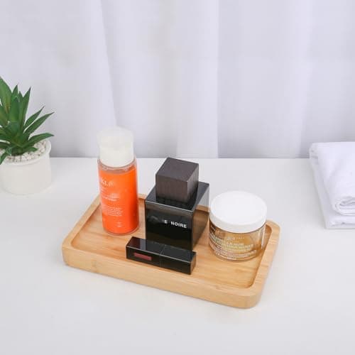 Natural Bamboo Vanity Tray Bathroom Tray Smooth and Thick Wooden Tray for Perfume Cotton Swabs Balls Candles Cosmetics Jewelry Makeup 5