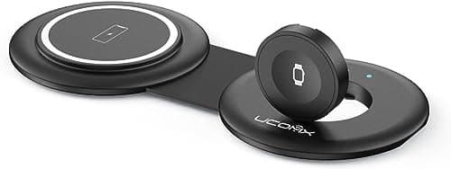 UCOMX Nano Mini Magnetic 2 in 1 Wireless Charger,Traveler Wireless Folding Charging Station,Compatible for iPhone 12/13/14/15/16Pro Max,AirPods Pro,iWatch Ultra,Travel Charger for Multple Devices