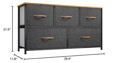 DWVO Dresser TV Stand, Fabric Dresser with 5 Drawers, Dresser for Bedroom, Wide Dresser, Storage Tower, Chest of Drawers for Closet, Living Room, Hallway, Dull Grey 3