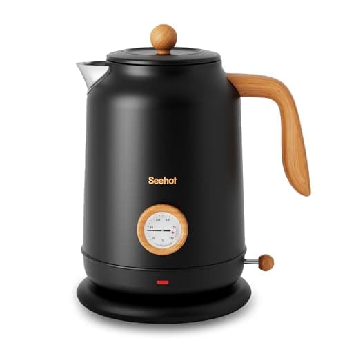 Seehot® 1.7L (57.oz) Electric Kettle with Thermometer, 1200W Large Electric Tea kettle with 304 Stainless Steel,Auto shut off,Hot water kettle Electric for Coffee&Tea-Black