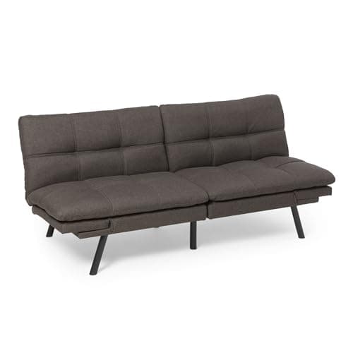 Amazon Basics Futon Sofa Bed, Convertible Memory Foam Sofa Couch with Adjustable Positions for Small Living Room, Office, Apartment, Dark Grey Linen Fabric