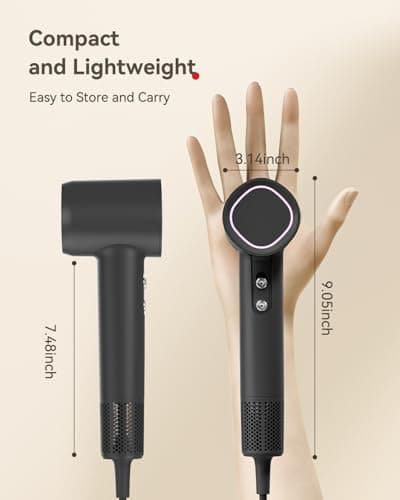 Hair Dryer, 160000 RPM High-Speed Brushless Motor with 500 Million Negative Ions, Professional Ionic Blow Dryer with Magnetic Diffuser & Nozzle,Lightweight for Home Travel Salon(Gray) 7