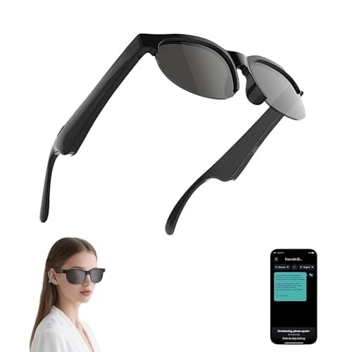 GUATTIR Ai Translator Smart Glasses with 144 Language Translation for Travel, Bluetooth Glasses with Built-in Speaker for Men and Women, Waterproof Sunglasses Music Playback & Hands-Free Calls, Black