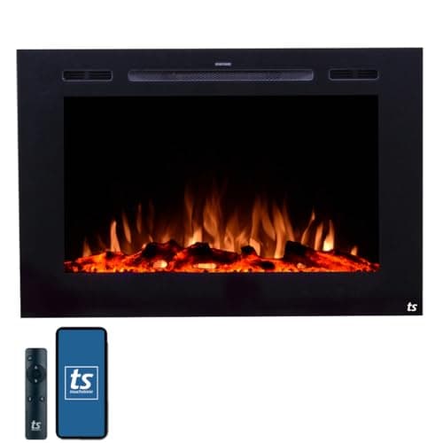 Touchstone Smart Electric Fireplace-The Forte 40" Recessed Mounted-30 Realistic Ember Color/Flame Options-1,500W Heater w/Thermostat-Black-Log & Crystal Hearth Options-Alexa/WiFi Enabled