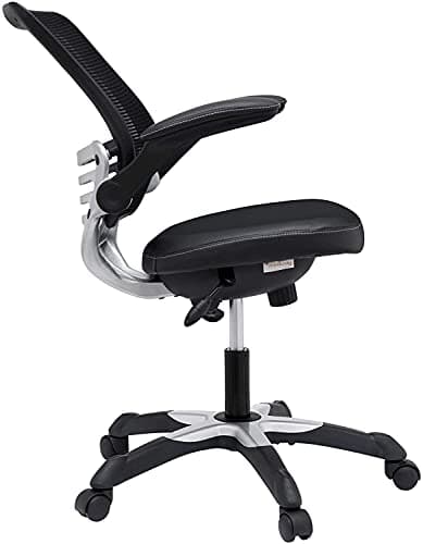 Modway Edge Mesh Back and White Vinyl Seat Office Chair With Flip-Up Arms - Computer Desks in Black 5