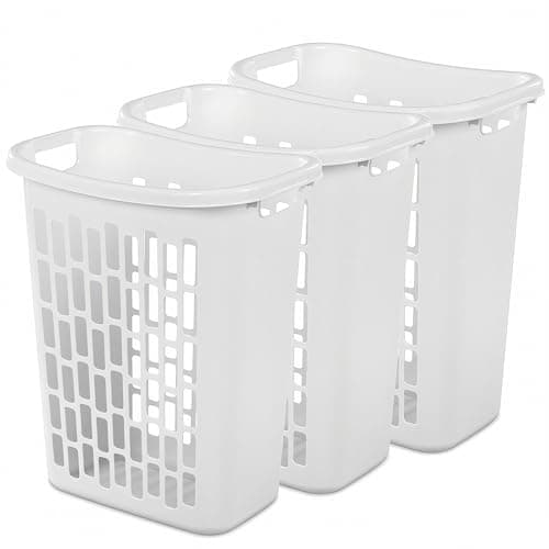3-Pack Tall & Slim Open Rectangular Plastic Laundry Hamper for Adults – With Handles for Transporting Clothes, Ideal for Bathroom, Bedroom Closets & Laundry Room, Large Capacity, White