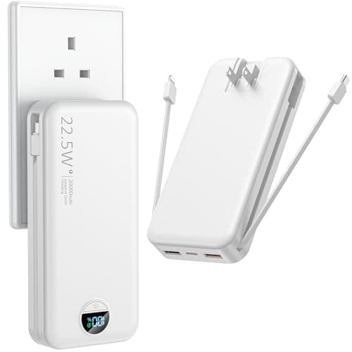 Ffnpua Portable Charger with Wall Plug, 20000mAh USB C Power Bank Fast Charging, External Battery Pack with Built in Cables, Digital Display, 5 Output 2 Input for iPhone Android Cell Phone Tablet