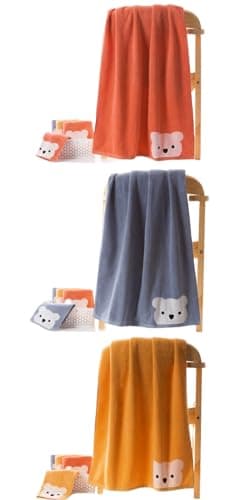 KINGSHORE 3 Piece Premium Bath Towel Set for Kids(Naughty Bear), 1 Bath Towel 1 Hand Towel 1 Washcloth, Quick-Drying, 100% Cotton，Oeko-TEX Certified (Brown) 7