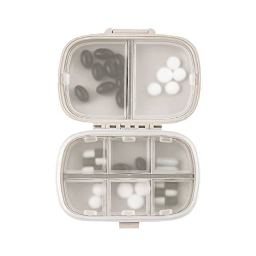 1Pack Travel Pill Organizer, 8 Compartments Portable Pill Case, Small Pill Box for Pocket Purse Portable Medicine Vitamin Container Beige 6